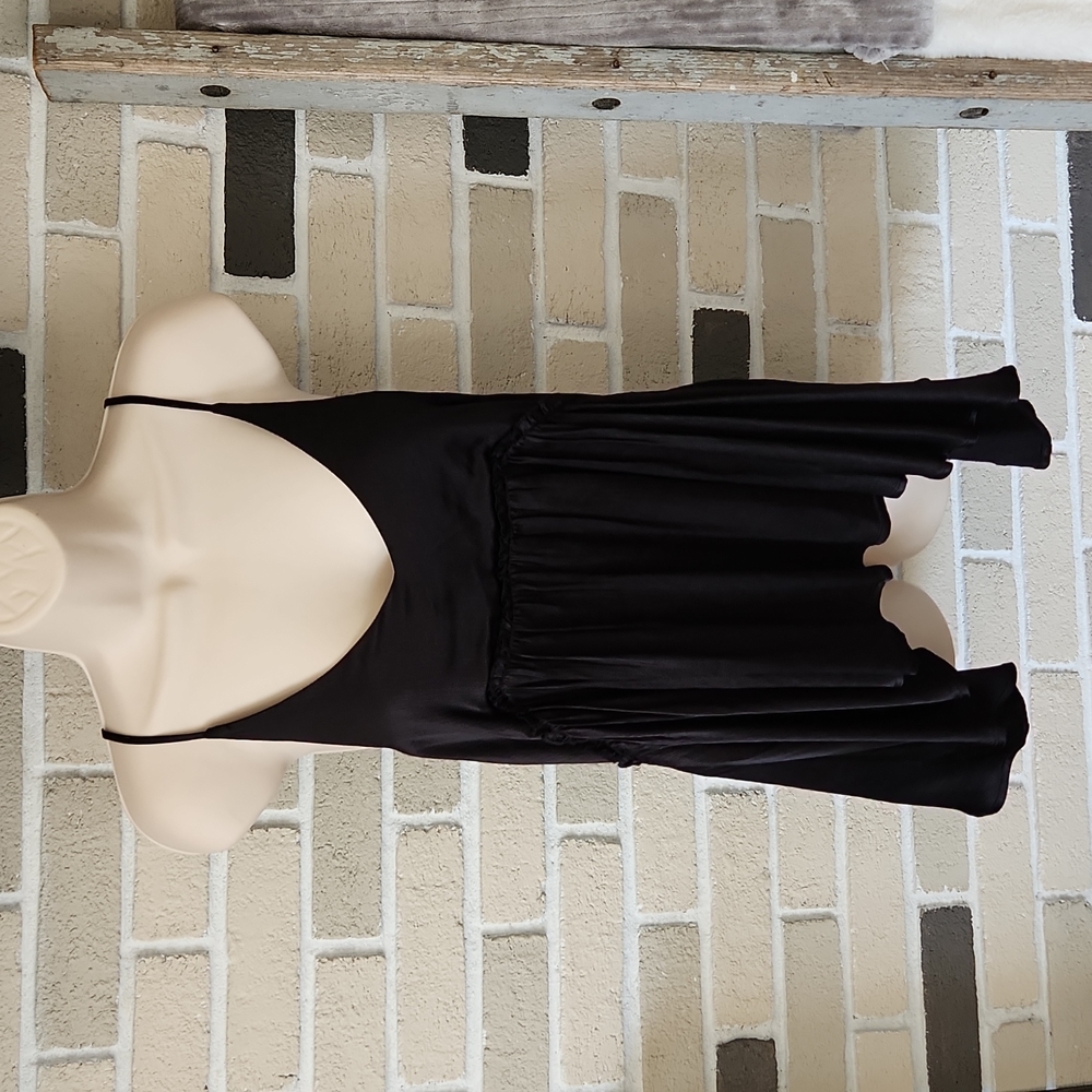 Peach Love California Black Satin Babydoll Hanky Hem Cami Tank Top  M